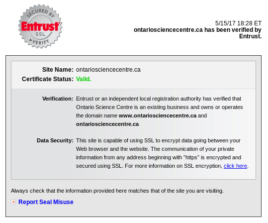 Entrust assures you it's safe to use this fine SSL-encrypted website.