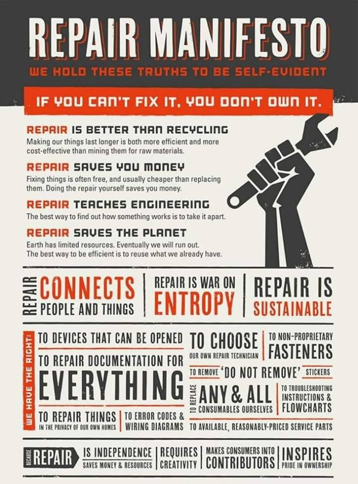 'Repair Manifesto' detailing how repair is good, and a right