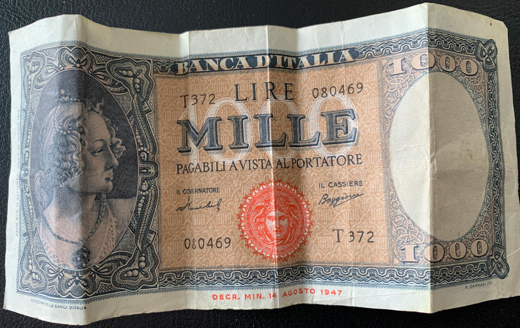 Italian 1000 Lira note dated 1947