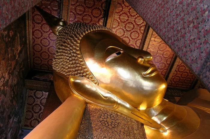 The head of the world's largest Reclining Buddha at Wat Pho