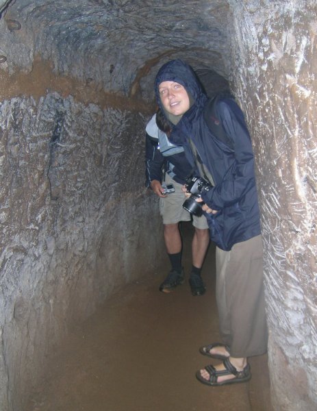 A 161 cm woman in the narrow and short Vinh Moc tunnels.