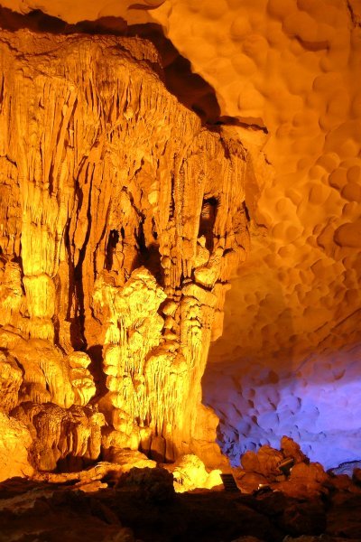 Cave lighted in several colours